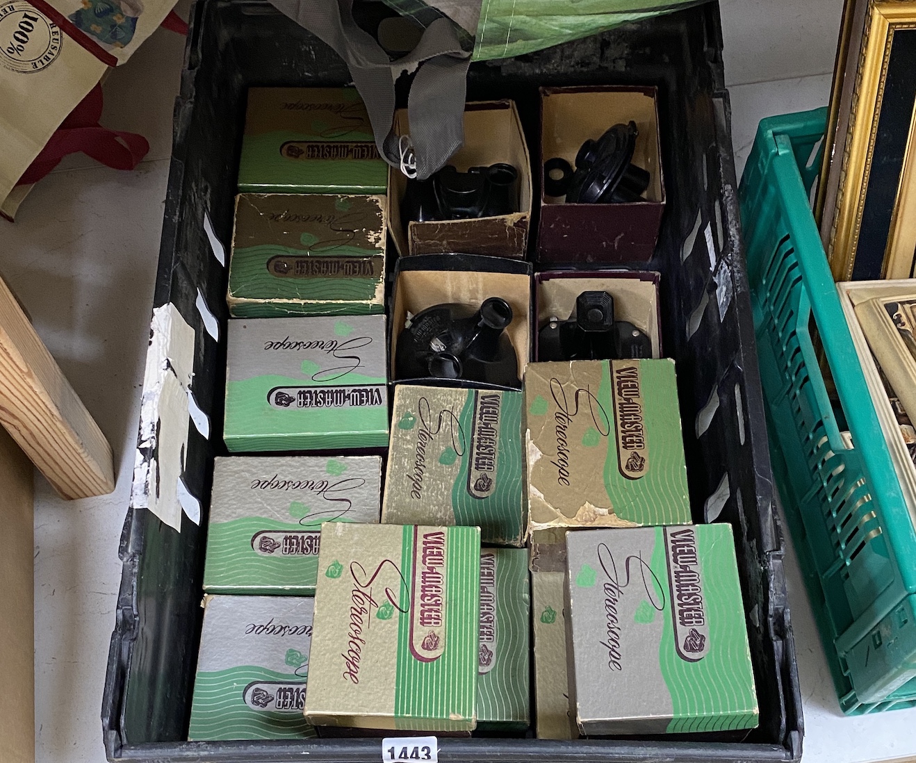 Twelve View-Master model C in original boxes, together with two incomplete model B viewers and a single damaged model A viewer